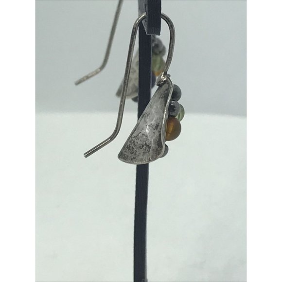 Silver Beaded Drop‎ Bead Earrings Dangle Artisan Estate - Picture 6 of 6